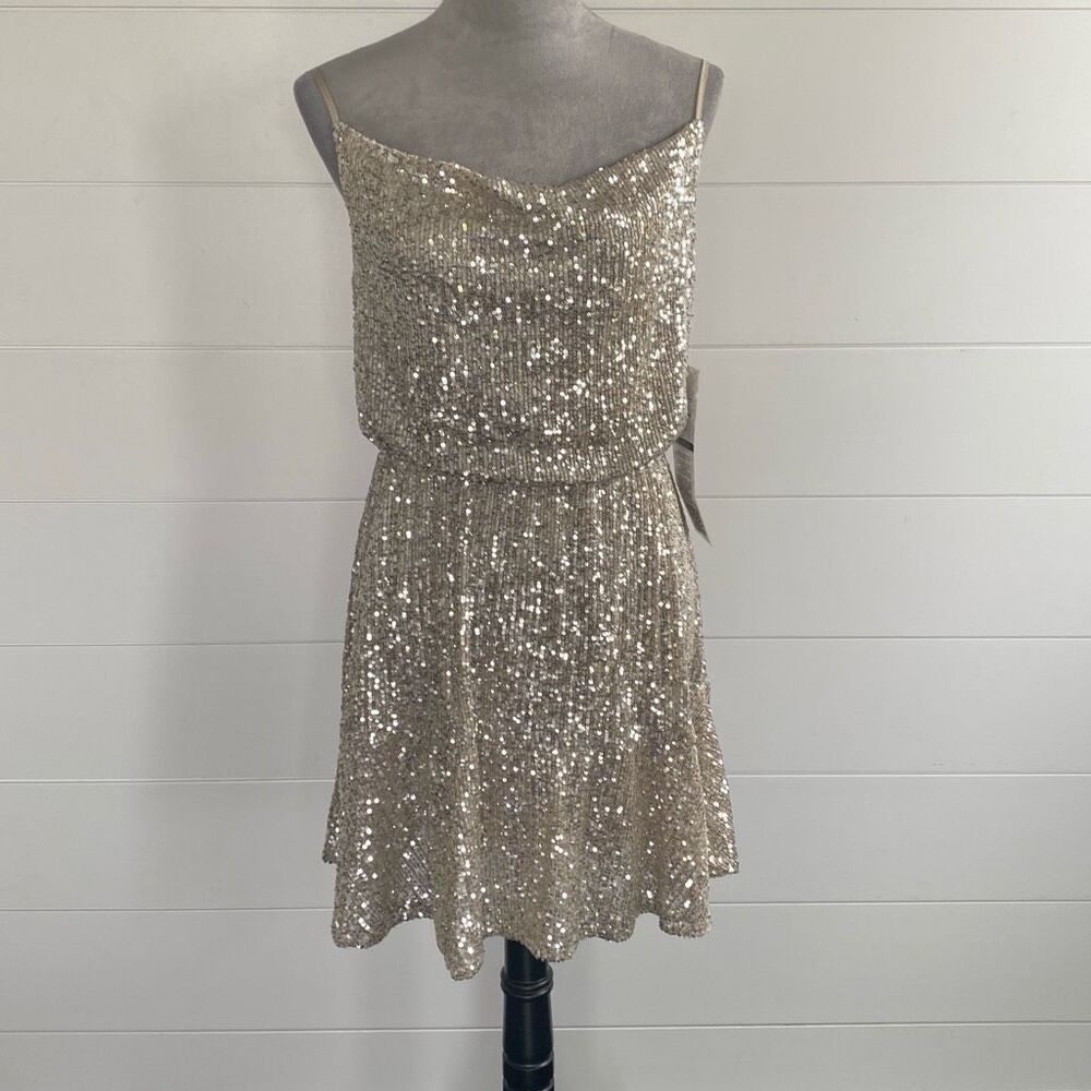 Dalia MacPhee Gold Sequin Embellished Mini Dress